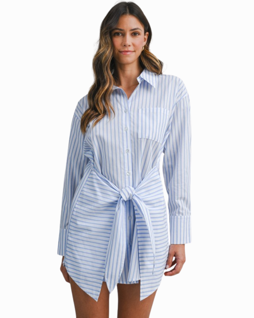 Striped Button Down Wrap Mini Dress Marcella'sFashionBoutique Striped Button Down Wrap Mini Dress Marcella'sFashionBoutique
